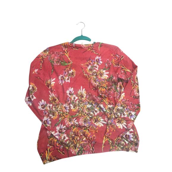 Women’s Red Floral Cardigan Large Lightweight Button Front Casual Cottagecore - Picture 7 of 7